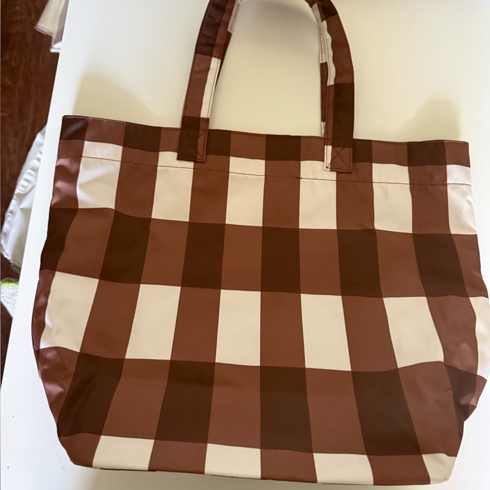 Zara Brown Check Canvas/ Nylon Tote Bag
